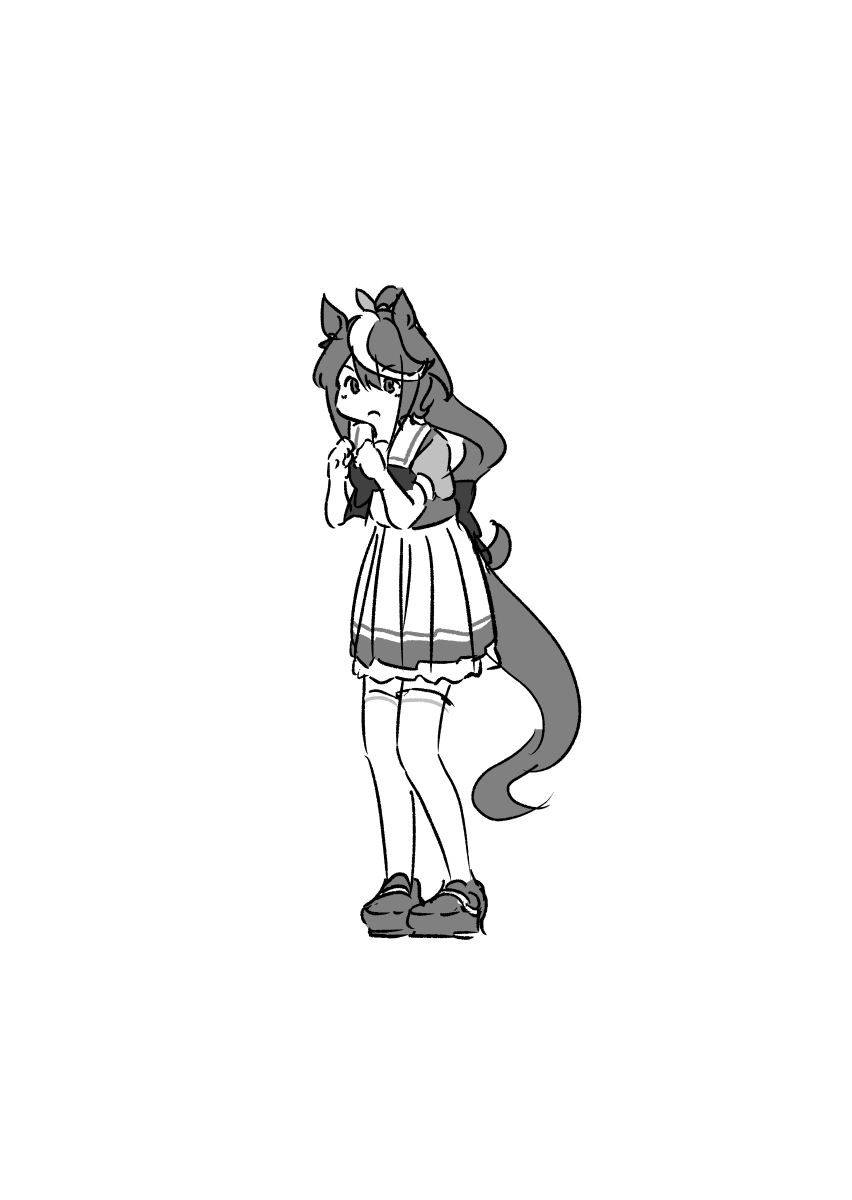 tokai teio (umamusume) 1girl horse ears monochrome greyscale animal ears horse tail horse girl  illustration images