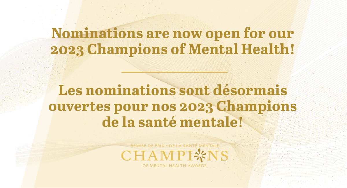 Calling all Canadians! It's finally time to nominate remarkable individuals who advance the mental health agenda across the country. Share the names of those outstanding Canadians who deserve recognition!

Submit your nominations here: 
camimh.ca/championsofmen…