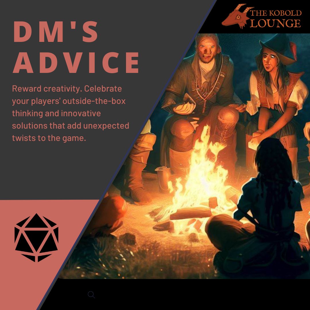 thekoboldlounge's tweet image. Celebrate the wildest ideas of your players and see where it takes you! Reward creativity and show appreciation for their efforts. #TheKoboldLounge #DMAcademy #DMTips