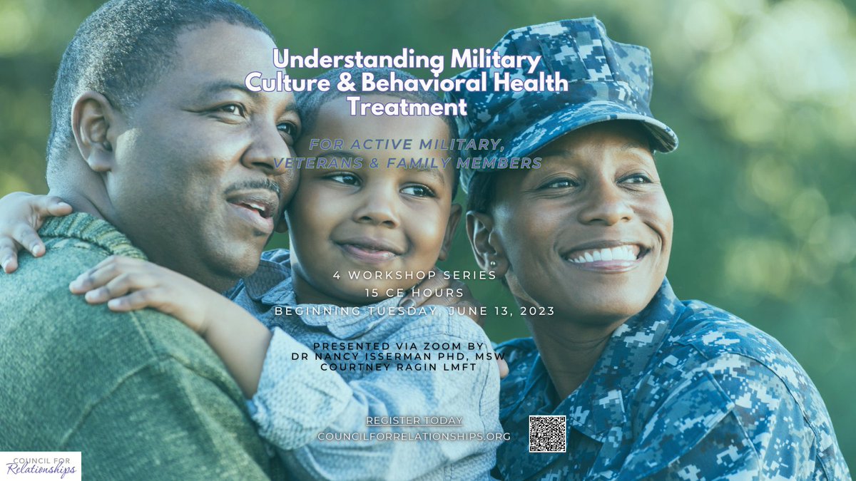 🎓Register for this 4-part workshop on the unique cultural factors associated with military service and veteran’s status regarding establishing and sustaining effective relationships. Begins June 13th. 
👉ow.ly/pWYl50Ogham #mentalhealthprofessionals #militarymentalhealth