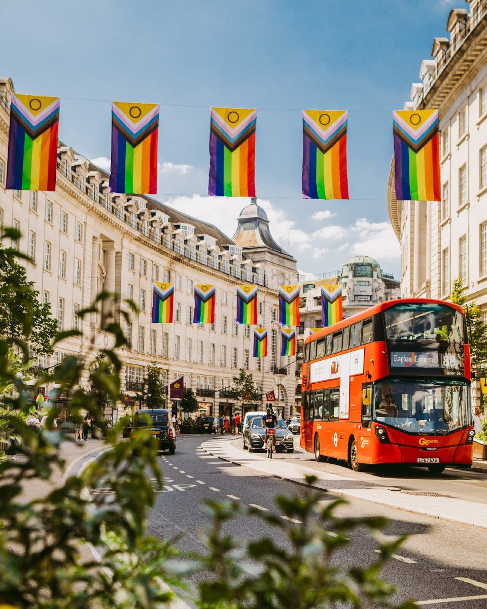 Have you spotted our new flags flying proudly above Regent Street? 🏳️‍🌈 Learn about the intersex-inclusive Pride flag from it's designer Valentino Vecchietti here: bit.ly/3oXlVNN