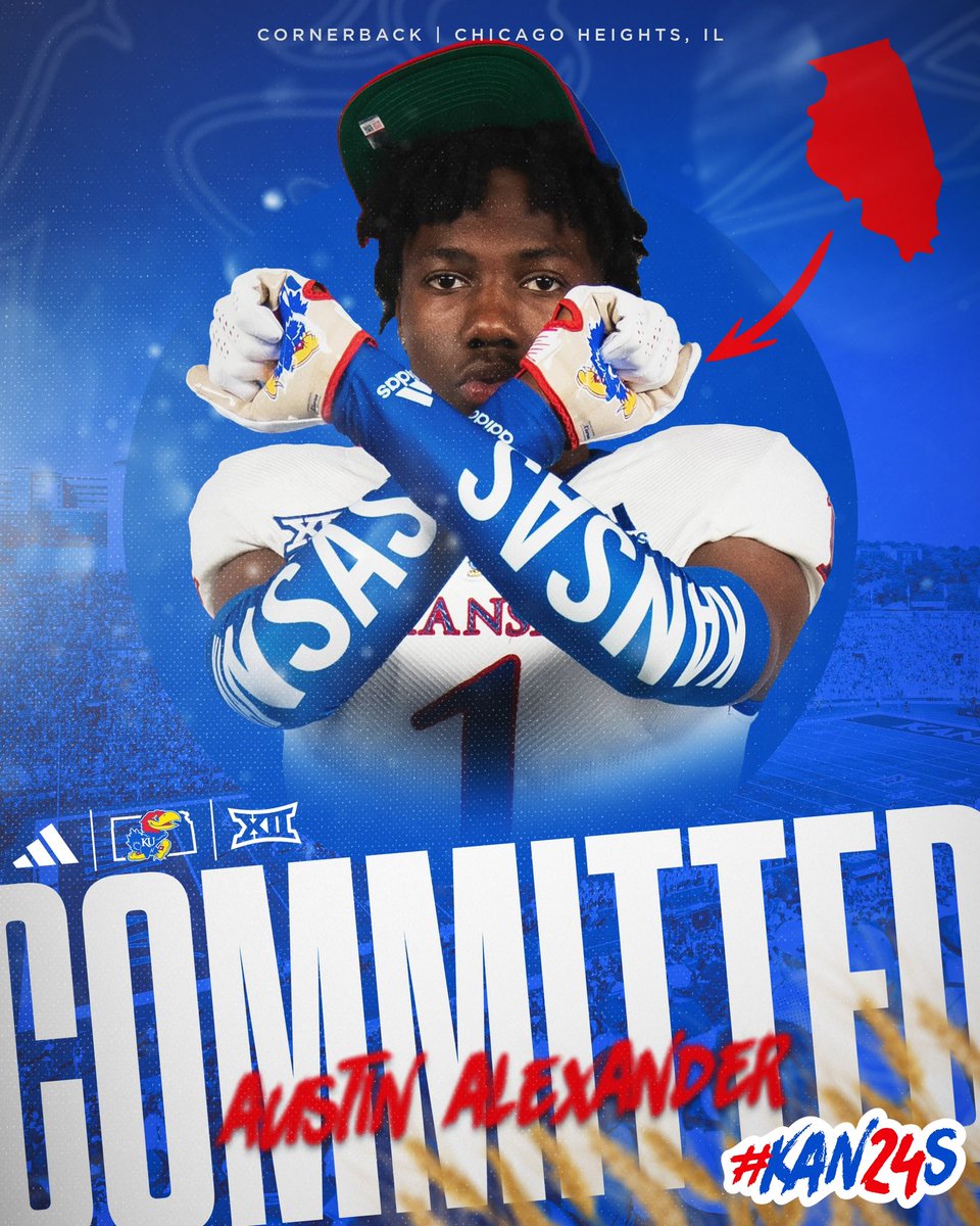 Aaustin05's tweet photo. Let’s goo!!!!! Im excited to be a Jayhawk!!!🔴🔵#Rockchalk @CoachLeipold @CoachJPeterson @KU_Football https://t.co/ecIREyiyVl