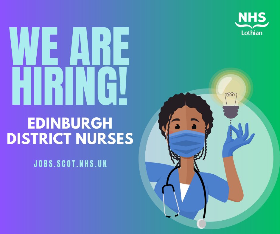 📣An exciting opportunity has become available to join the Edinburgh District Nursing team! A variety of posts are available.

Apply now:
Band 5 - ow.ly/FysV50OLJHO
Band 6 - ow.ly/wNJg50OLJHM
#AGreatPlaceToWork