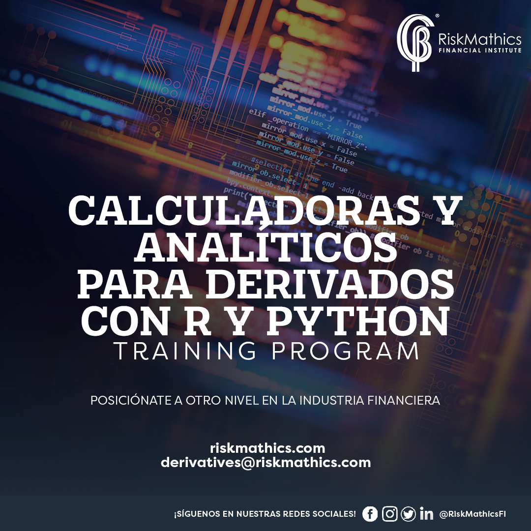 RiskMathicsFI's tweet image. VOLATILIDAD ESTOCÁSTICA y la SONRISA de VOLATILIDAD. |
Conoce más con el TRAINING PROGRAM "Calculadoras y Analíticos para Derivados con R y Python"
HOY COMIENZA y AÚN PUEDES SER PARTE: riskmathics.com/landing/DPD_MX…
#WeAreRiskMathicsTraining
#risk #riskmathics #programaciónenpython