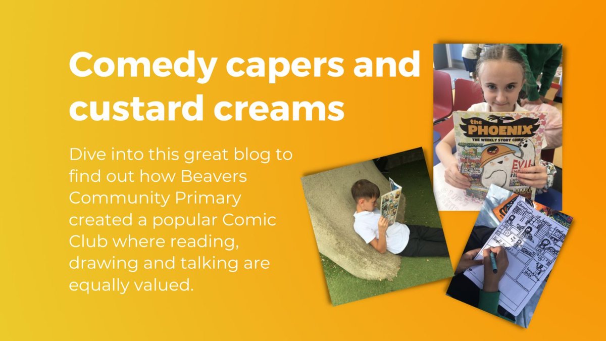 LettersSounds's tweet photo. The Comic Club @BeaversPrimary is a drawing, flicking-through-comics, biscuit-nibbling space, where reading, drawing and talking are equally valued. Their video explains all in comic-strip form - take a look and maybe try it in your setting! #everybodyread https://t.co/wl4Fnhydxn https://t.co/I2mopI6QSN