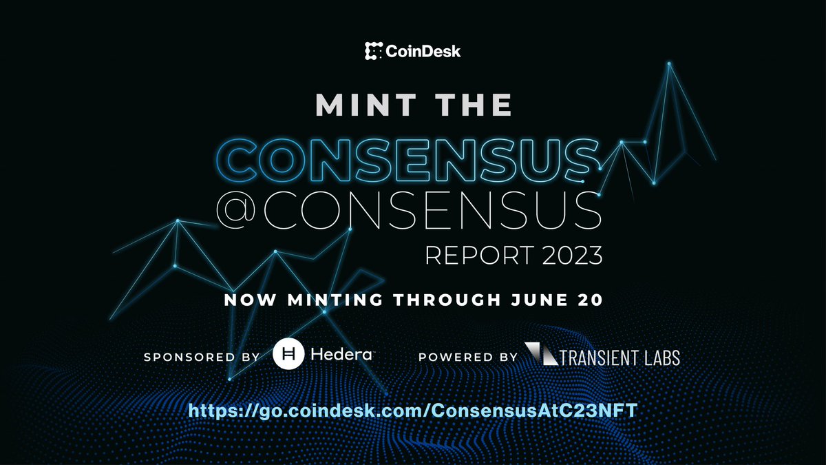 CoinDesk's tweet photo. At #Consensus2023, we hosted a handful of intimate, curated workshops, small-group discussions and polls addressing crypto’s thorniest challenges.

Now you can mint the #ConsensusAt23 report over on @transientlabs.

Check it out: https://t.co/dGUiAB2qKr https://t.co/30iNVmBBtP