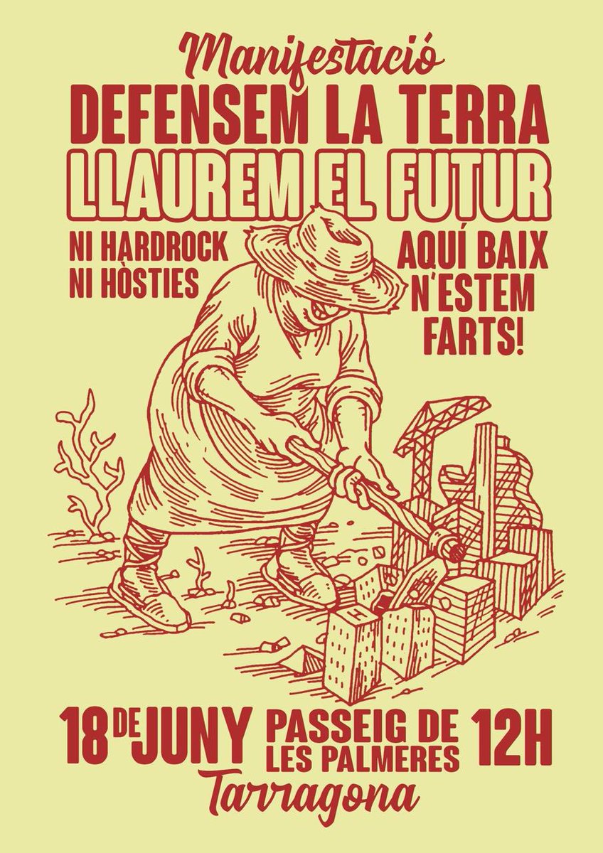 ‼️El 21 de juny volen aprovar el PDU que permetrà la construcció del Hard Rock. 

🌱Per la nostra terra, per les nostres vides.Que no ens robin el futur!

✊🏽Vine a la manifestació del 18 de juny a Tarragona, a les 12h al passeig de les Palmeres. #18JLlauremelfutur #AturemHardRock