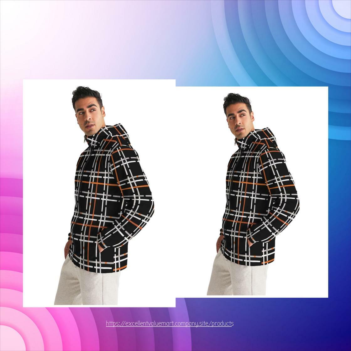 🐣. Offer Xtras! Mens Hooded Windbreaker - Black Tartan Plaid Water Resistant Jacket - JL3V0X for $78.99