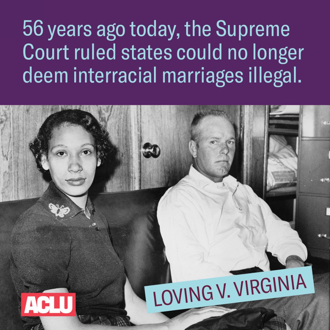 On this day in 1967, the Supreme Court issued a unanimous decision in favor of our clients, Mildred and Richard Loving.

Our victory in this case overturned bans on interracial marriage nationwide, deeming those bans unconstitutional. #LovingDay