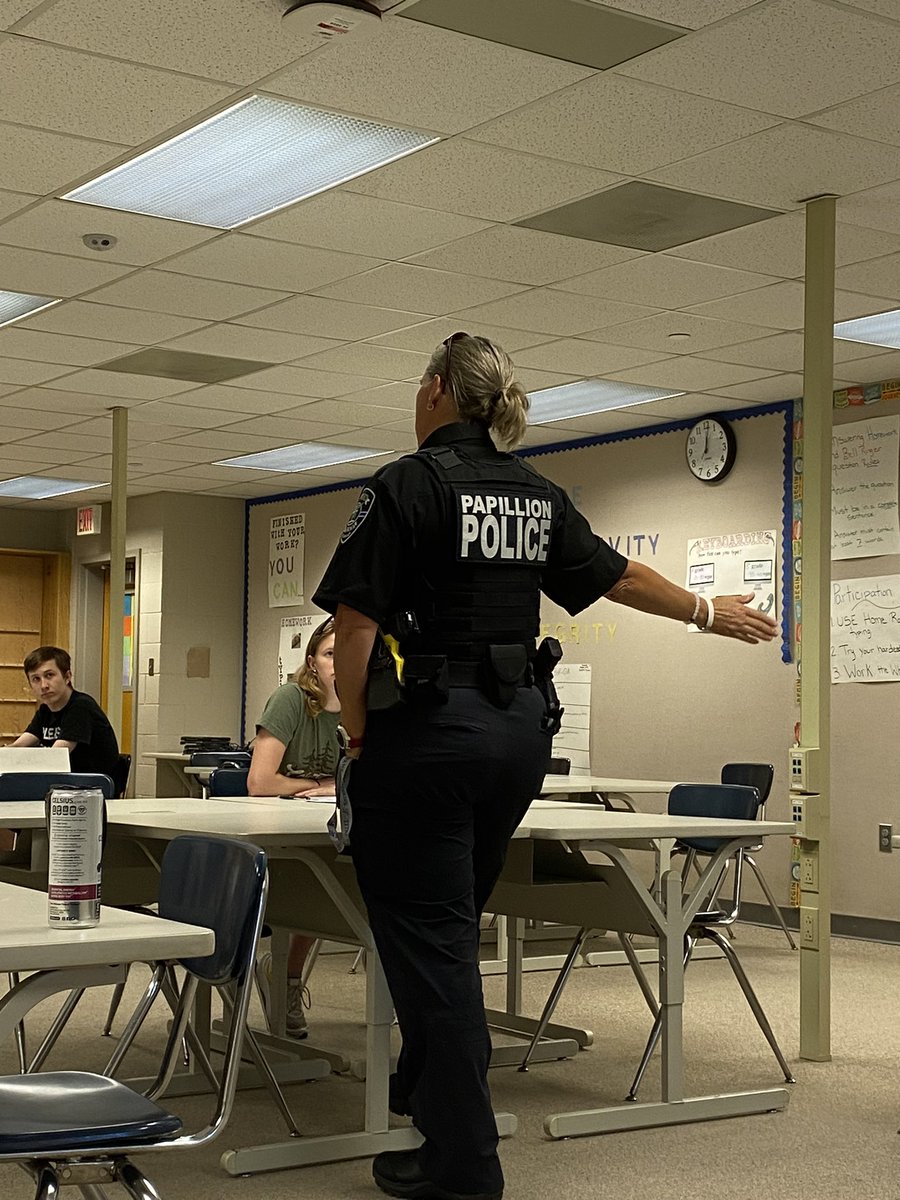 Shout out to <a href="/ppdofcpatterson/">Officer Patterson</a> of <a href="/papillionpolice/">Papillion Police</a> for coming into our <a href="/ESU3/">ESU#3</a> Driver’s Ed classes today talking about traffic stops. #WeArePLV <a href="/PLPulse/">Papillion La Vista High School</a>