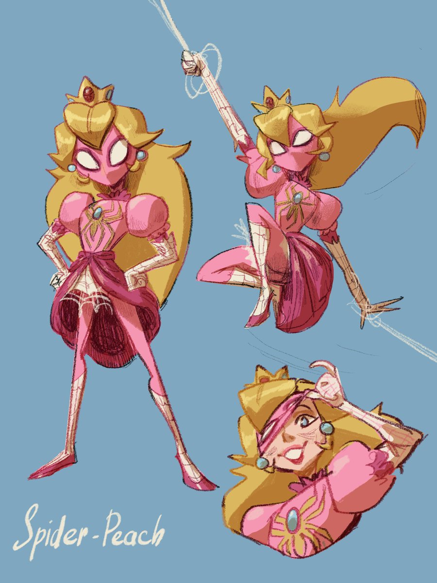 Princess Peach in the Spider-Verse! Fast fanart crossover based on 2 movies i watched a few days ago: Spider-Man: Across the Spider-Verse and  The Super Mario Bros Movie
