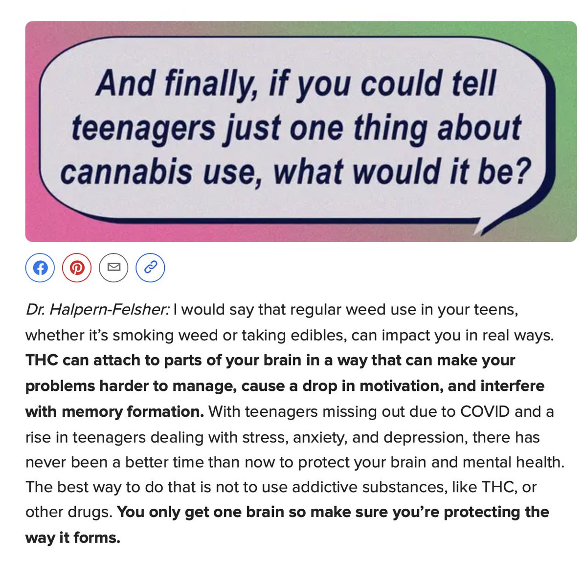 CaptStanford's tweet photo. Check out the latest @BuzzFeed article featuring an interview on cannabis with our Founder &amp; Executive Director, Dr. Halpern-Felsher 📷#MindoverMarijuana @CAPublicHealth 
https://t.co/I2cMMgmHXq https://t.co/GLRCt7J79q