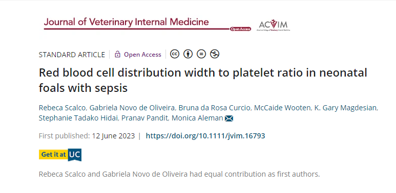 rebecascalco's tweet photo. It's my pleasure to share my most recent paper published today in #JVIM, using RPR (RDW to Platelet ratio) to aid in the diagnosis of sepsis in neonatal foals. We are the first group worldwide to apply this ratio in Veterinary Medicine!
#VetMedTwitter
https://t.co/KHJ5WzX3LZ https://t.co/fQsT5lHe9n