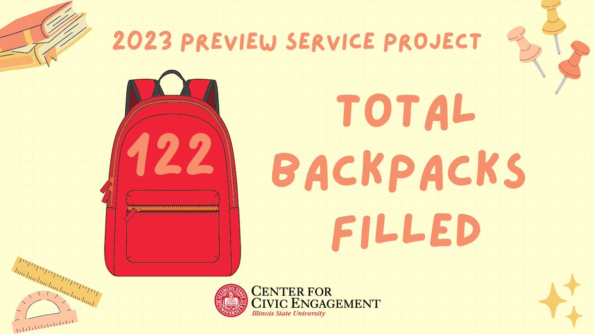 In this year's Preview Service Project, 61 attendees have stuffed 122 backpacks for students so far. If you want to donate and are here for the 2023 Preview, you can drop your donated supplies at Milner Library. All other outside donations will be accepted at the CCE.