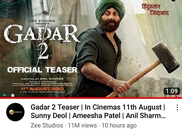 12 Millions views in 10hrs. This proves the supremacy of #Gadar2Teaser . 

#Gadar2 teaser is out now! 👇
youtu.be/7kcjLAqdTy4

#SunnyDeol #AmeeshaPatel