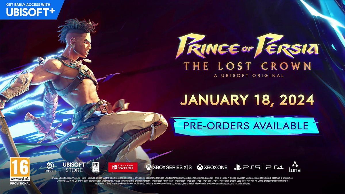 Ubisoft on X: Presenting: Prince of Persia: The Lost Crown, an action-adventure platformer game set in a mythological Persian world. The new #PrinceofPersia releases on January 18th, 2024 on all platforms. See