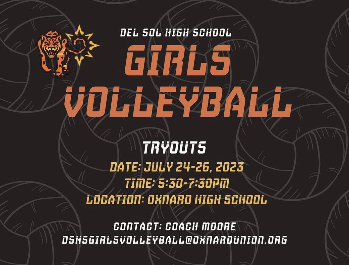 del_sol_athdept's tweet photo. Girls volleyball tryout dates! Make note of the location.

All student athletes must be cleared with a created profile and physical uploaded on https://t.co/90svUFtkWX before they can participate in any school sponsored athletic activity!

Instructions for clearance in the bio. https://t.co/hWyG85qNJy