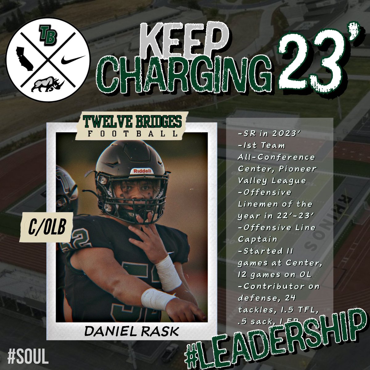 12BFootball's tweet photo. Next player preview for the 23’ season: C/LB @danielrask52. “Rasky” is the most consistent player on our OL, which is huge from Center position. Calls, snaps &amp; blocks are automatic. Leads by example but when he speaks, the team listens. #FilmDontLie 🎥 - https://t.co/SJ64v76aFU https://t.co/AuxB0ovLMR