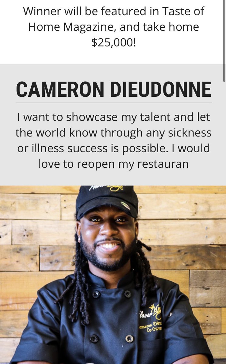 ChefCammm's tweet photo. Hey y’all if you can take the time to vote for ya boy or just retweet and share that would be love! 

https://t.co/qFBV11pq77 https://t.co/GE467siPD7