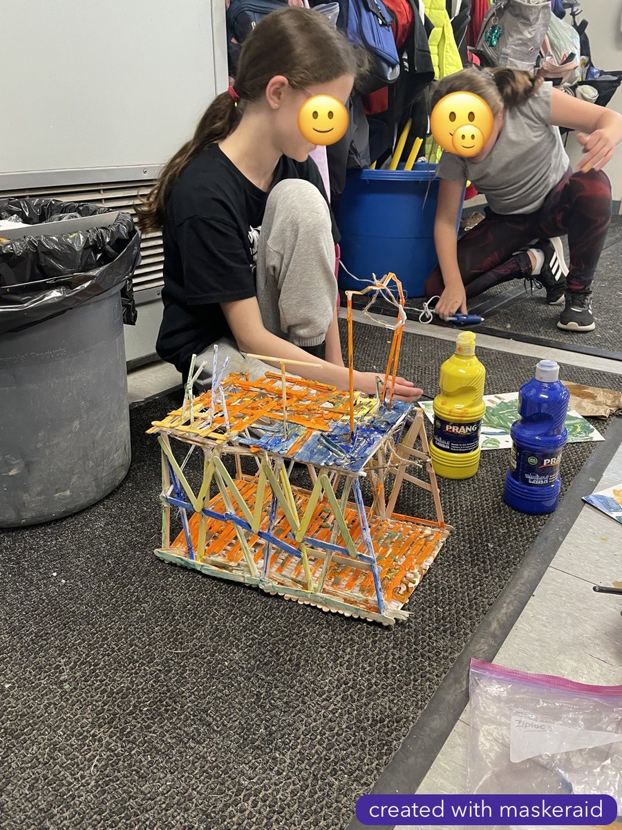 MJS_teach's tweet image. Cooperation, compromise, great thinking? CHECK! Final designs are being put into place on our bridges! 200 popsicle sticks, 50 straws, 3 m of twine and 25 mini glue gun sticks!! STEM is alive and well in portable 9! ⁦@lkwwrdsb⁩ ⁦@wrdsb⁩