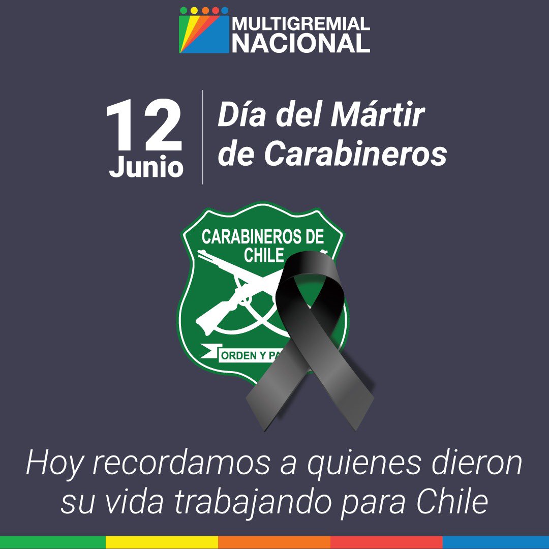 Multigremial Nacional de Emprendedores (@multigremialn) on Twitter photo Hoy recordamos a los miles de mártires de <a href="/Carabdechile/">Carabineros de Chile</a> que dieron su vida por la patria.
Los gremios pymes de todo el país reconocemos su vocación de servicio y cuidado por los emprendedores de Chile.
#DiaDelMartirDeCarabineros Hoy recordamos a los miles de mártires de <a href="/Carabdechile/">Carabineros de Chile</a> que dieron su vida por la patria.
Los gremios pymes de todo el país reconocemos su vocación de servicio y cuidado por los emprendedores de Chile.
#DiaDelMartirDeCarabineros