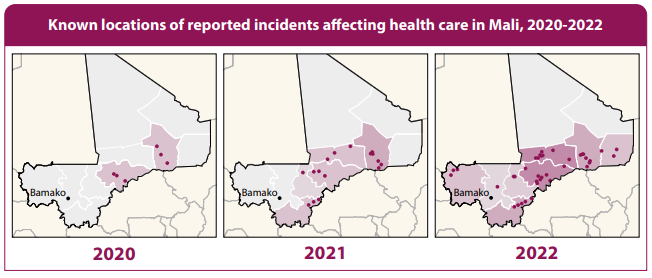 InsecurityInsig's tweet photo. The @SafeguardingHC identified 46 incidents of violence against or obstruction of health care in #Mali in 2022, an INCREASE from 20 in 2021. At least 26 health workers were kidnapped in these incidents. Read more ➡️ https://t.co/EAZP0b9qIh https://t.co/XNGk5tJlWl