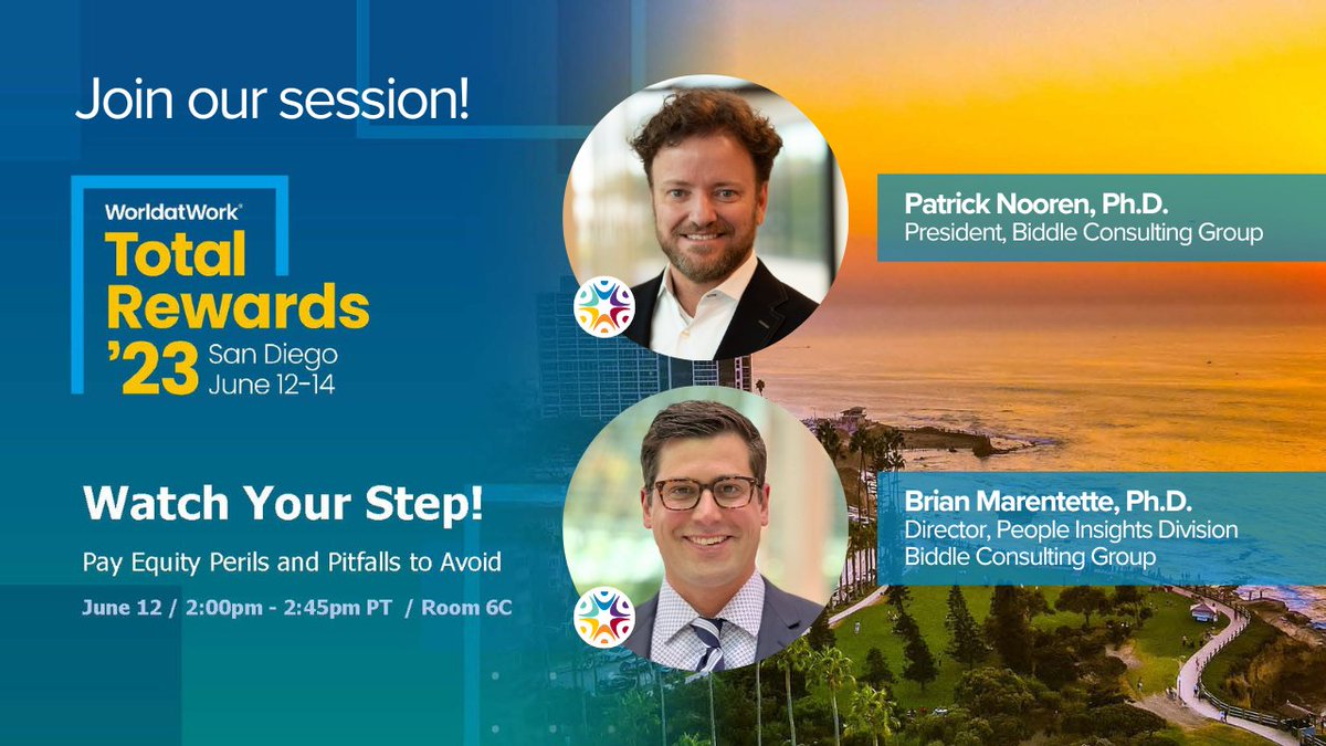 📢 'Watch Your Step! Pay Equity Perils and Pitfalls to Avoid' is happening this afternoon! Run, dont walk to join Patrick and Brian in room 6C at 2pm as they deliver a survival guide for pay equity analysis at #TotalRewards23 🌅
#TotalRewards23 #WorldAtWork #BeThere #PayEquity