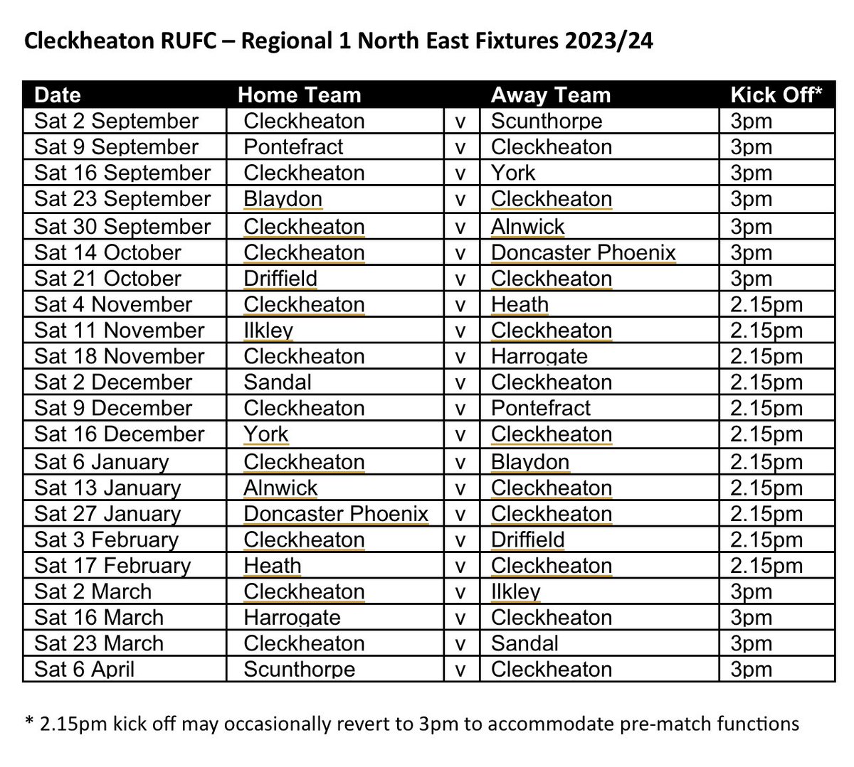CleckheatonRUFC's tweet photo. 2023/24 Fixtures https://t.co/ojgjdCJyMa