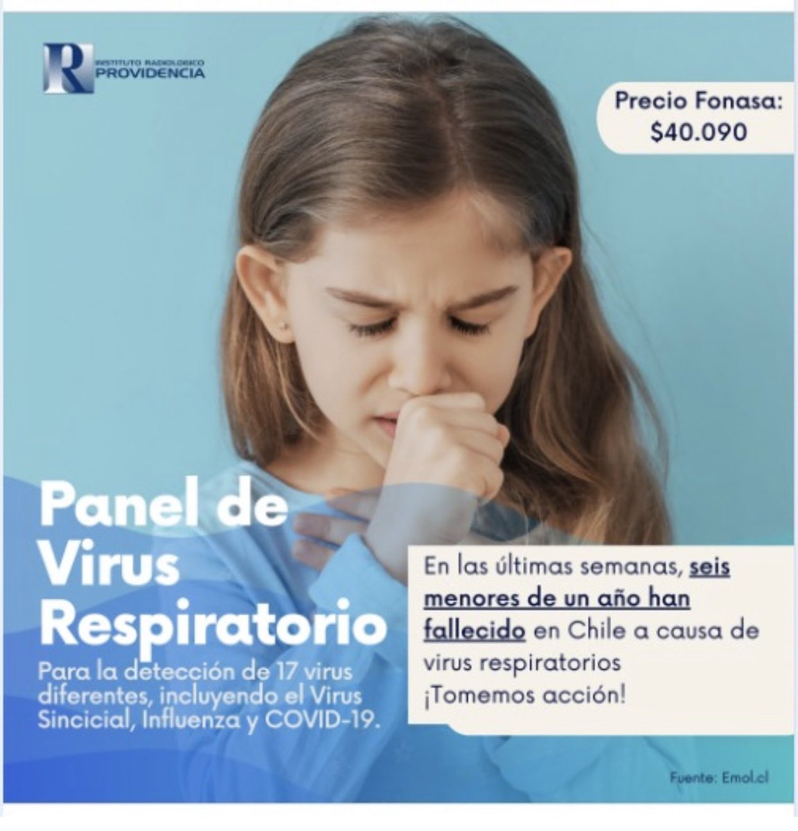 IRPdiagnostico's tweet photo. Realizamos Panel de 17 Virus Respiratorios. Incluido Sincicial, Covid, Influenza, etc. Fonasa b, c, d copago $40.090.-
Av. Providencia 199 Metro Baquedano de lunes a viernes sin hora por orden de llegada 7:30 a 16:45. Traer mascarilla. 
#Covid #Sincicial https://t.co/otw9mp7AUd