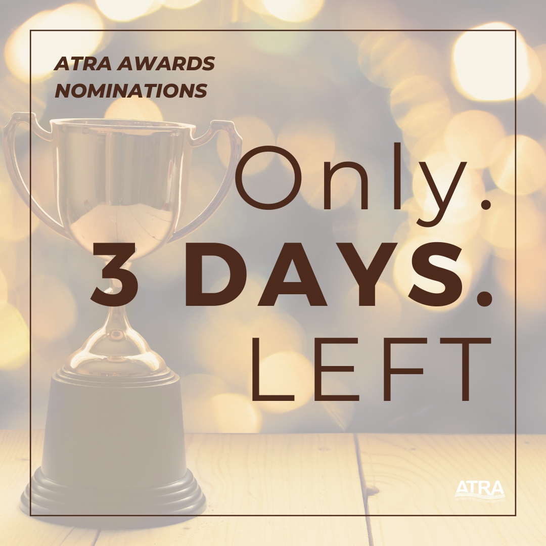 ATRAinAction's tweet photo. It's the final countdown to nominate a professional or organization for our awards that will be given out at #ACON23 in St. Louis, MO!
Check out all the awards and nominate by 6/15 through the link below:
https://t.co/Bgs8jeLlKE https://t.co/0fBLdvy6MU