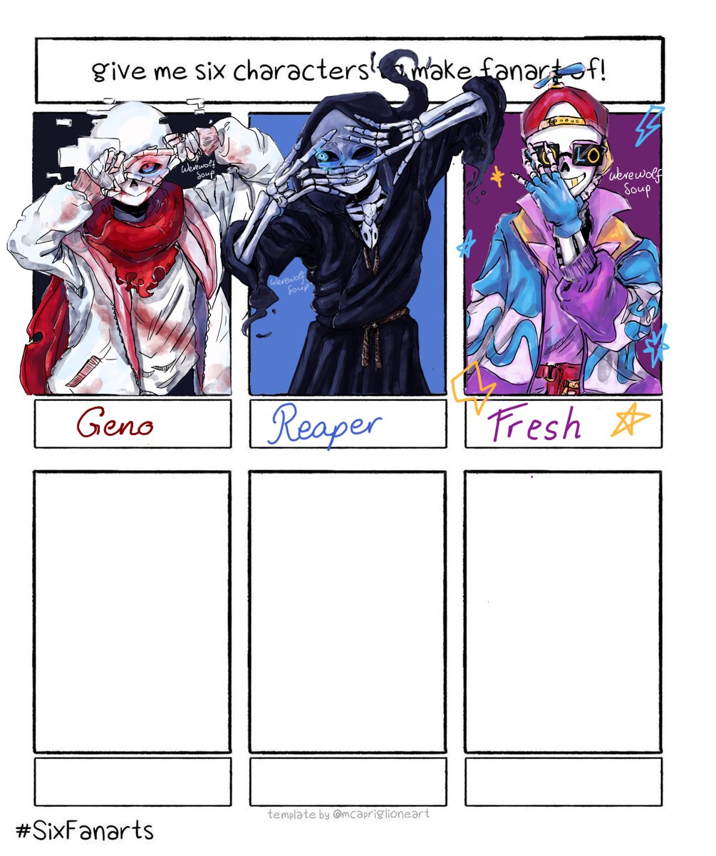 First row complete! 
Now on to the bottom half

#GenoSans  #Reapersans #freshsans #SixFanarts
