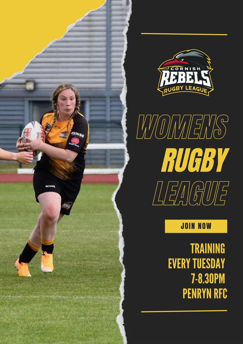 Women’s Rugby League is back! 

Training starts tomorrow and every Tuesday evening, 7pm at Penryn Rugby Football Club 

#UpTheRebels #WomensRugbyLeague #CornishRugbyLeague
