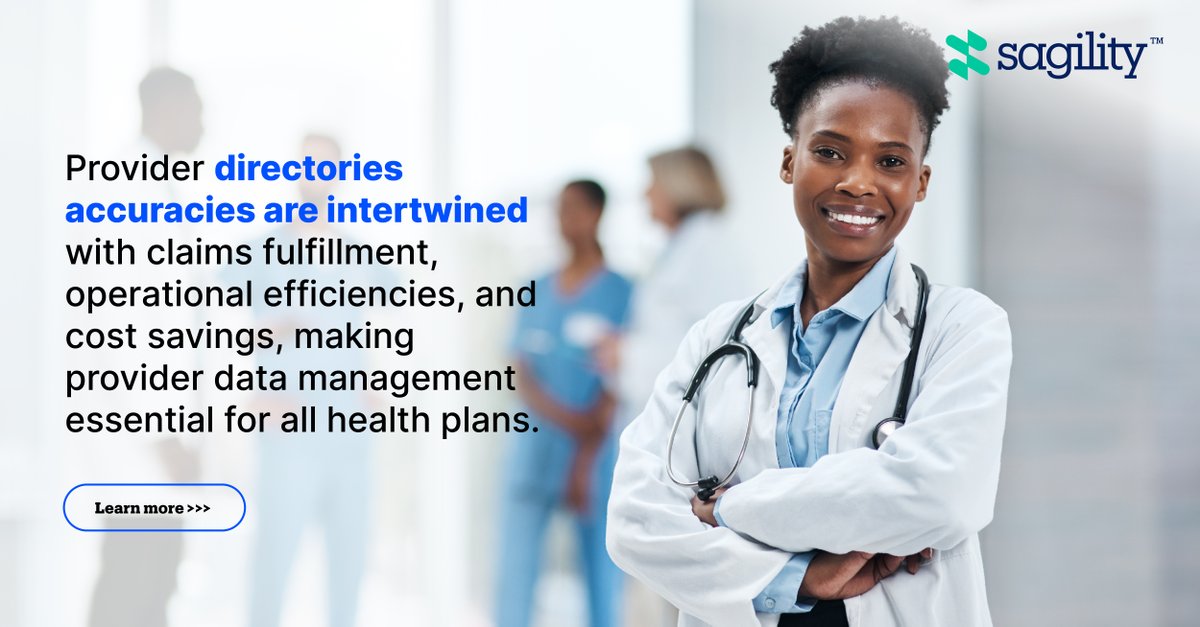 SagilityHealth's tweet photo. Our #ProviderNetworkManagement service provides benefits, including improvement in operational efficiencies, fraud detection, improvement in access to care and provider relationships, reduction in pending claim rates, and more.
Learn more: https://t.co/w2nxmt5w3R
#Sagility https://t.co/4YLOe6phqn
