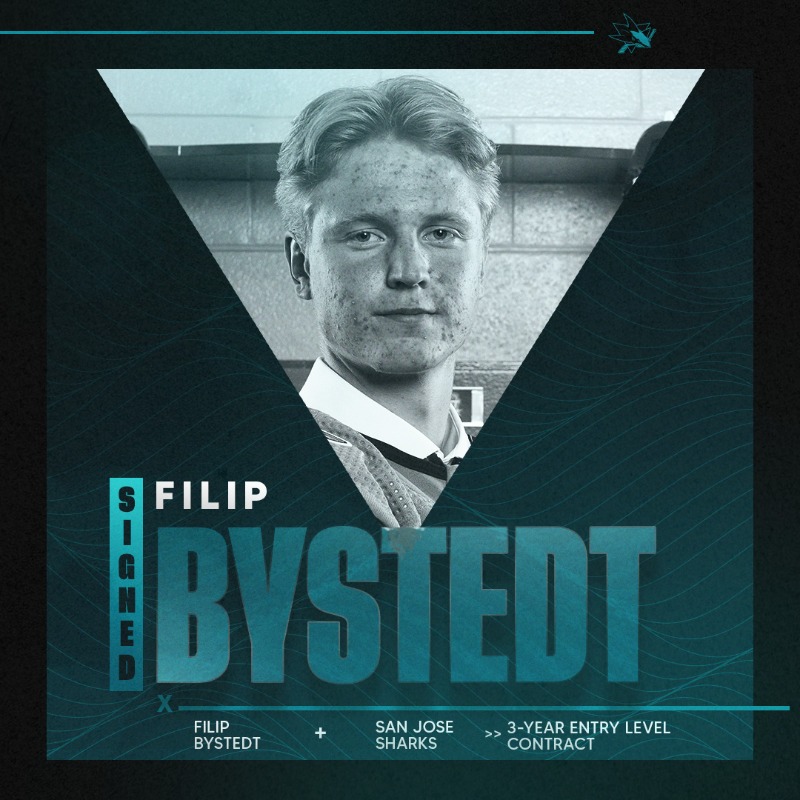 SanJoseSharks's tweet photo. The #SJSharks have signed center Filip Bystedt to a three-year, entry-level contract.
