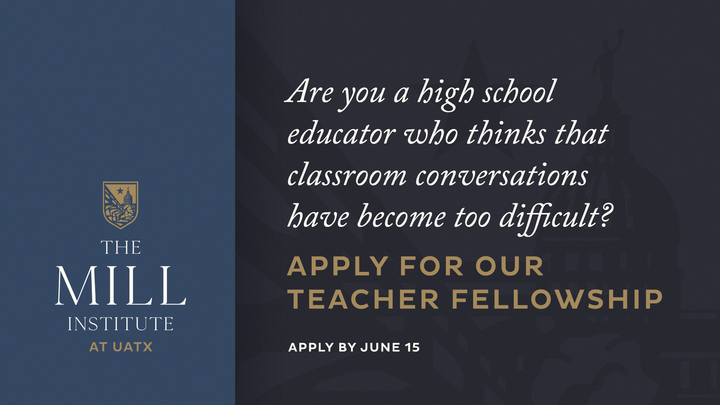 Join the @millatuatx Teacher Fellowship!

Collaborate with 25 high school educators to develop resources promoting open inquiry. Benefit from civil discourse training, networking, a $1k stipend, & an in-person gathering in Austin, TX.

Apply by June 15:

uaustin.org/teacher-fellow…