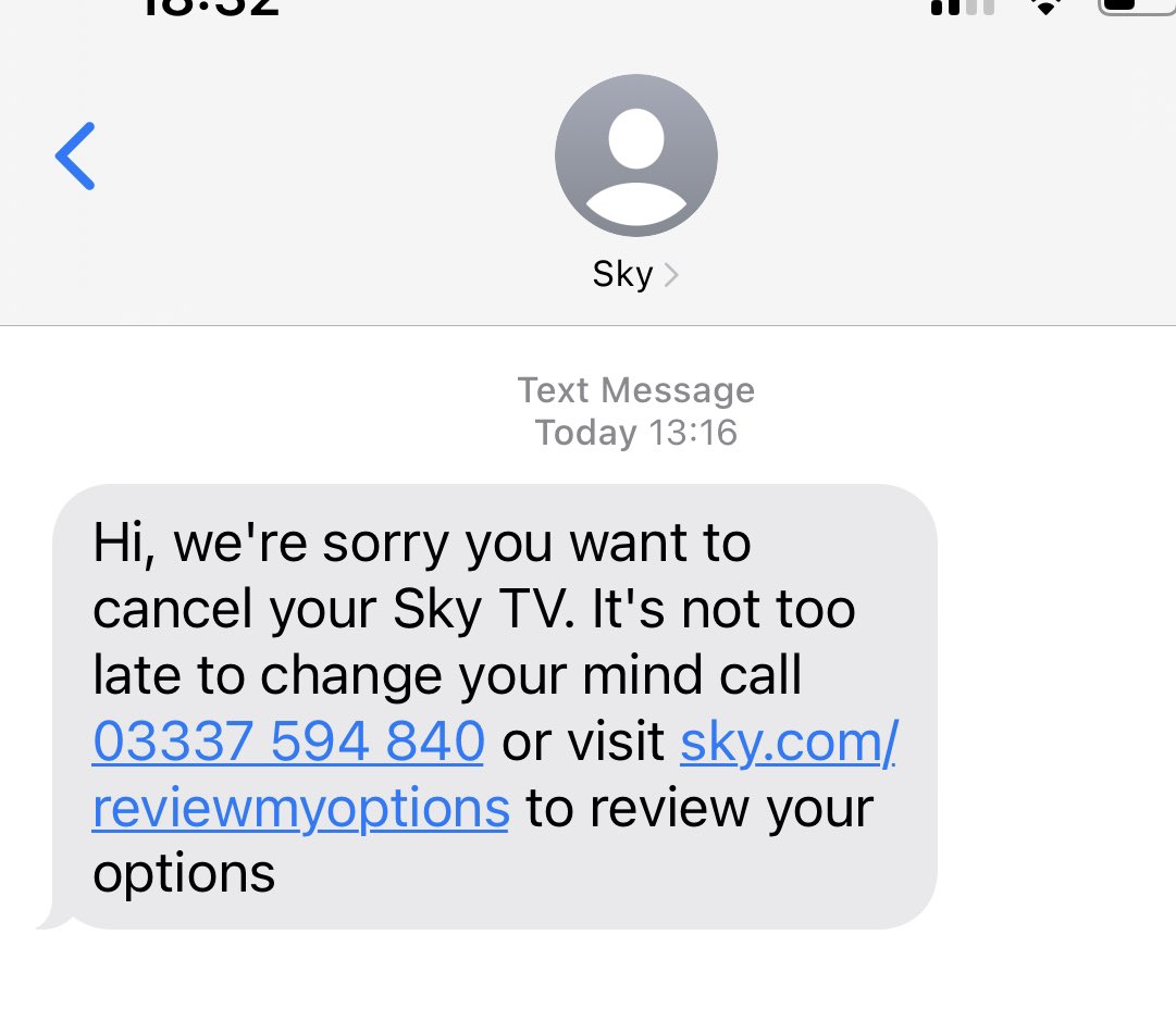 the1stemerson's tweet photo. @SkyHelpTeam some cheek sending this. Rang up for an upgrade option, the sales service was so bad I cancelled and now you want me to call you 😂 https://t.co/cU6aGskQba