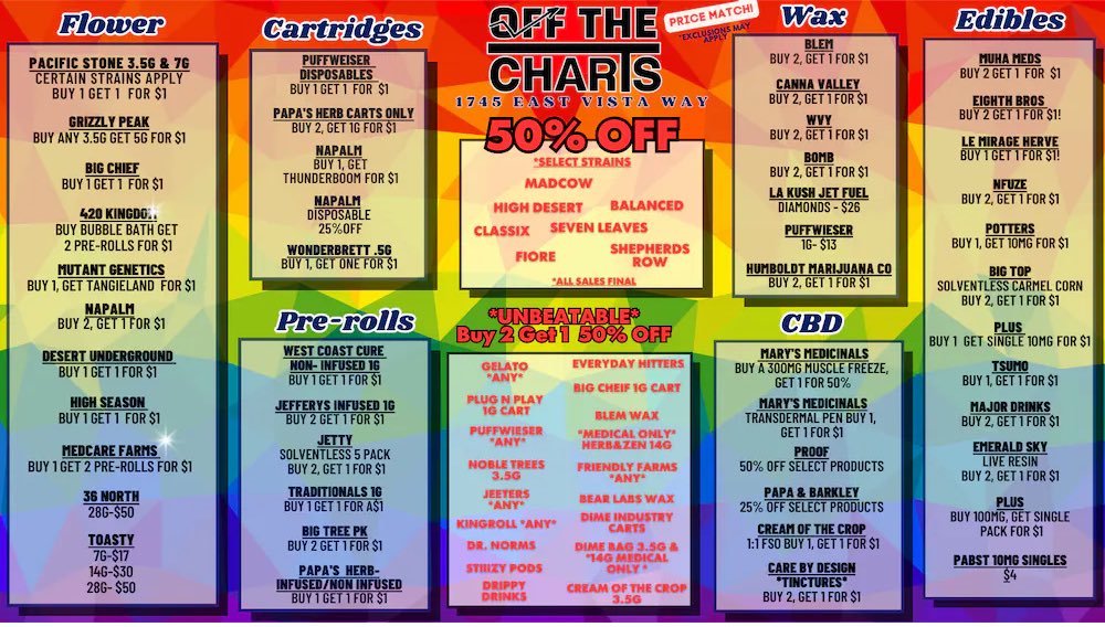 #WEEKDAYDEALS <a href="/OTCvista/">OTC Vista</a> 😶‍🌫️🍃✨

#OTC #OffTheCharts #GetYourMindRight #VistaCA #California #CannabisCommunity #cannabisindustry