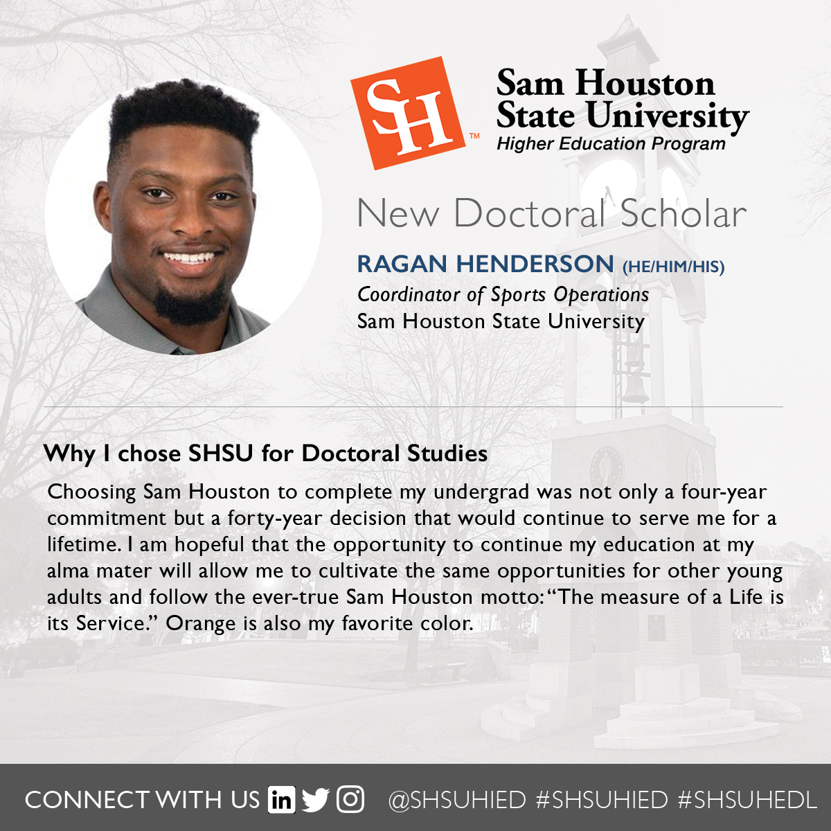 Meet @Ragan_Henderson, a new #SHSUHEDL doctoral scholar. Welcome Back to the Bearkat Nation, Ragan! #SHSUCOE #SHSU #sadoc #sapro #sachat @SHSUCOE @SHSUGradSchool