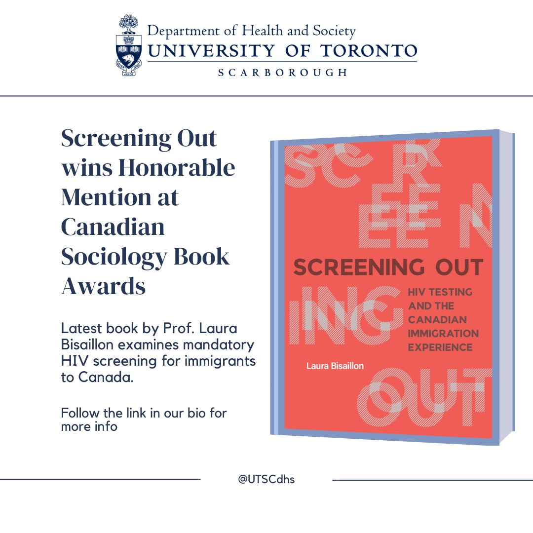 UTSCDHS's tweet photo. @bisaillon_laura has won an Honorable Mention at the @csa_sociology Canadian Sociology Awards! Congratulations, Laura! https://t.co/JCoUTuLosH
#UTSC #UTSCdhs #sociology #health #immigration #HIV https://t.co/YFgtrt6OOt