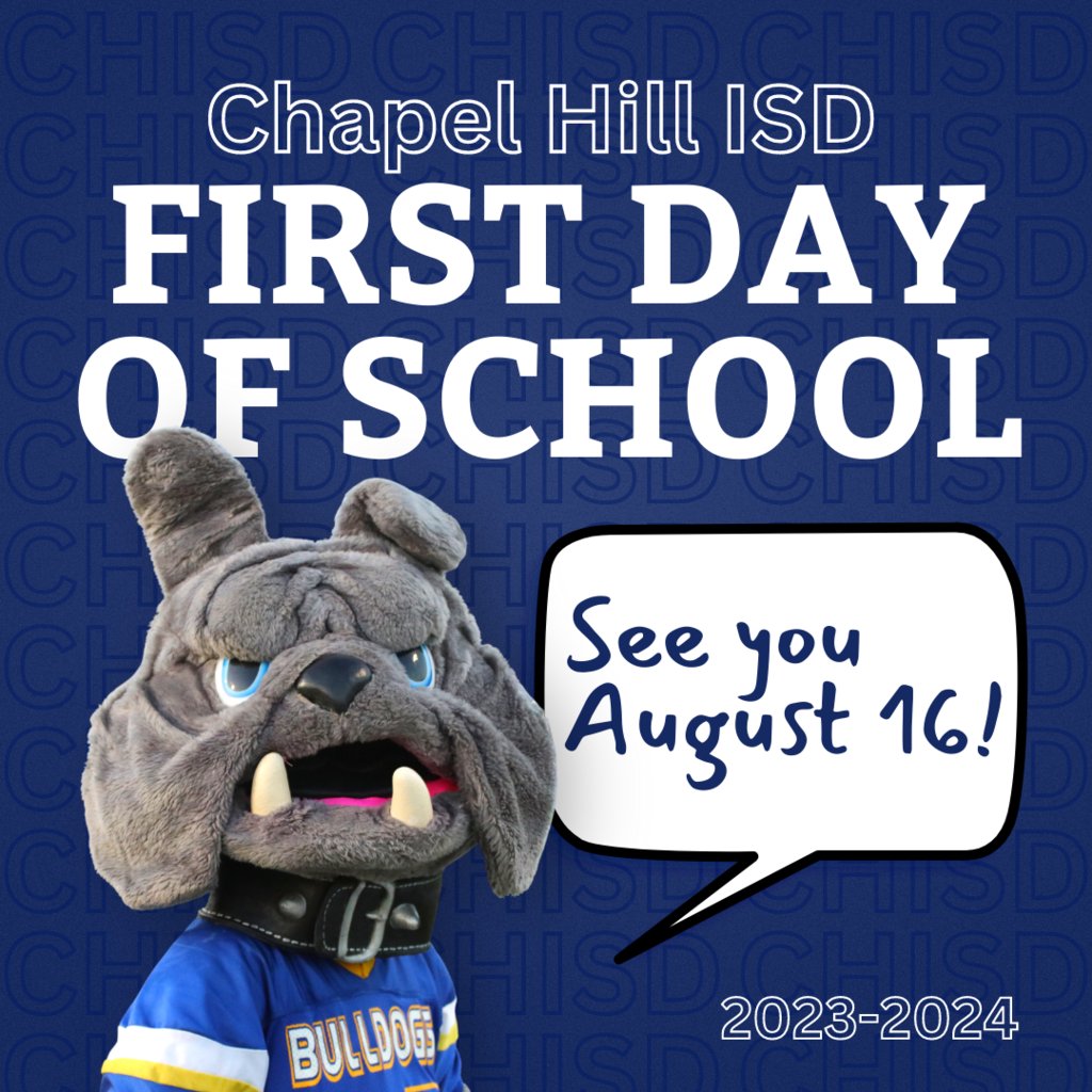 The countdown to the first day of school has officially begun. 🗓️ Get ready to embark on a new educational journey starting Wednesday, August 16. #FirstDayOfSchool #ChapelHillISD