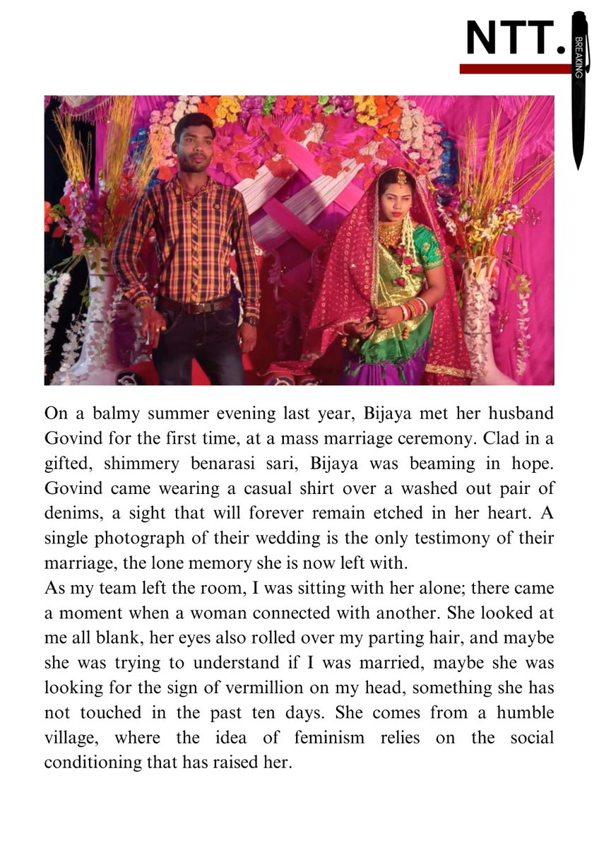 Teetash_12's tweet photo. #CoromandelFiles - Bijaya Sahoo, 24, mother of a one and a half month old daughter, became a widow ten days ago.
While things slowly inch back to normalcy, Bijaya's 'happily ever after' has derailed beyond repair. #NTT https://t.co/XJg0jwzTgI