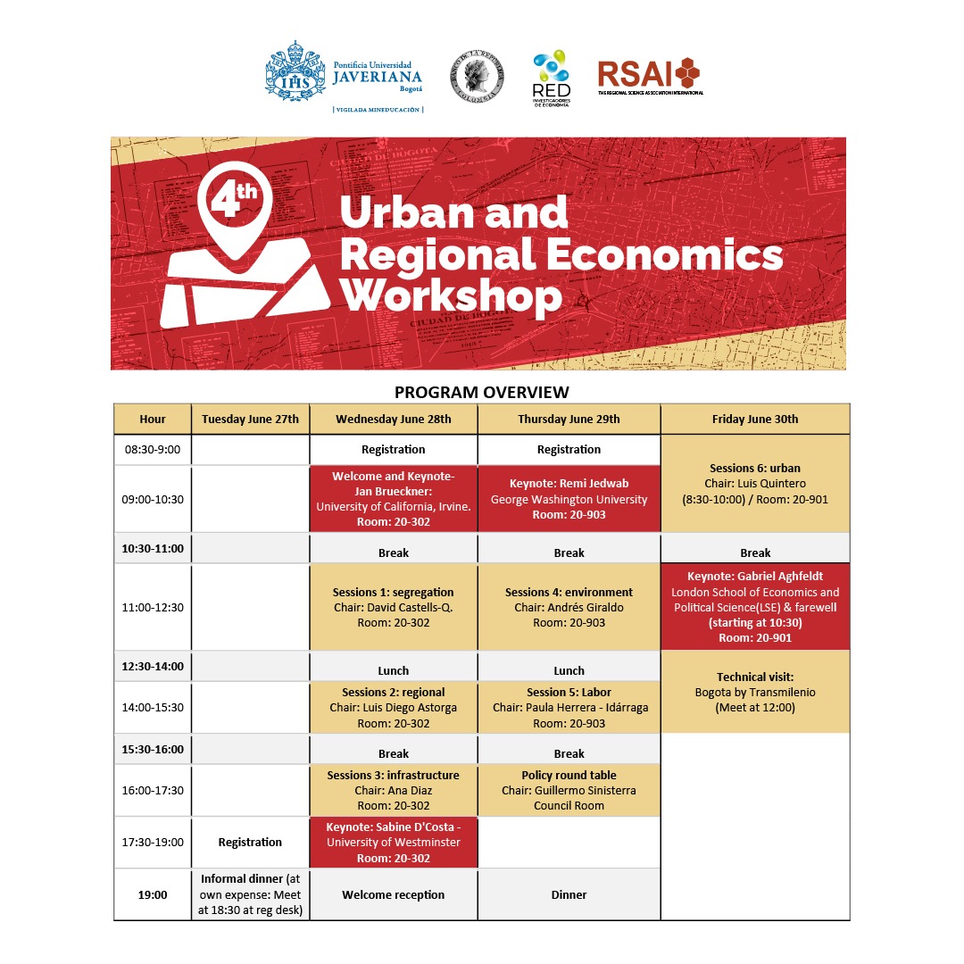 📣 Exciting news for urban and regional economics enthusiasts! 🌆 The program for our Urban & Regional Economics workshop is CONFIRMED! Get ready to dive deep into the fascinating world of urban and regional economics.
#Urbanandregional #UrbanEconomics #RegionalEconomics
