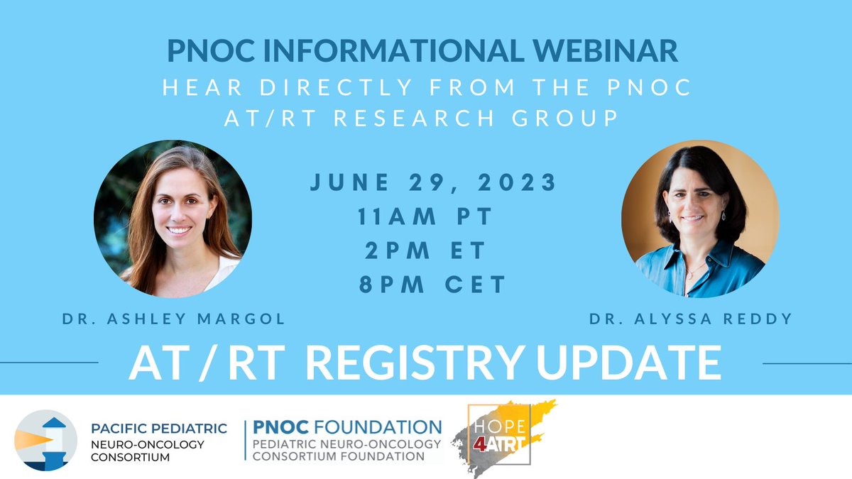 ATRT families and advocates, please join us June 29 to hear the latest update about the PNOC #ATRT registry from the @PNOC_kids AT/RT Working Group. Register for the webinar here: us02web.zoom.us/webinar/regist…