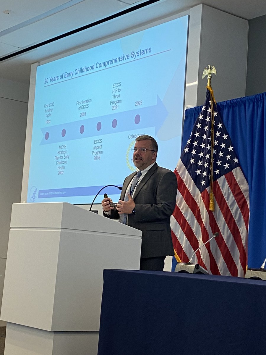 morgankcrossman's tweet photo. Dr. Michael Warren from @HRSAgov celebrating the 20th year of Early Childhood Comprehensive Systems work at #MCHB! #ECCS2023 #earlychildhood #MCH https://t.co/ftEeWzeu6g