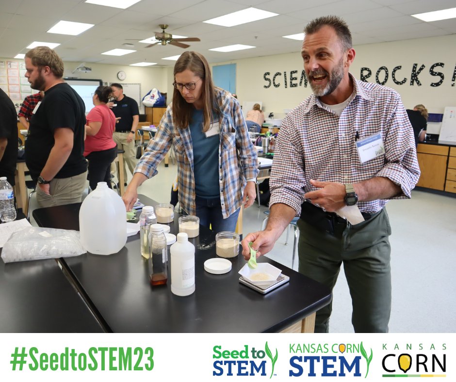 kansascornSTEM's tweet photo. Rounded out the morning, learning lessons about fermenting fuel and distillation in the 1.0 tracks. The 2.0 track participants learned about teaching water conservation, packaging DNA and corn genetics. #SeedtoSTEM #kscorn https://t.co/MreHaGYBqR