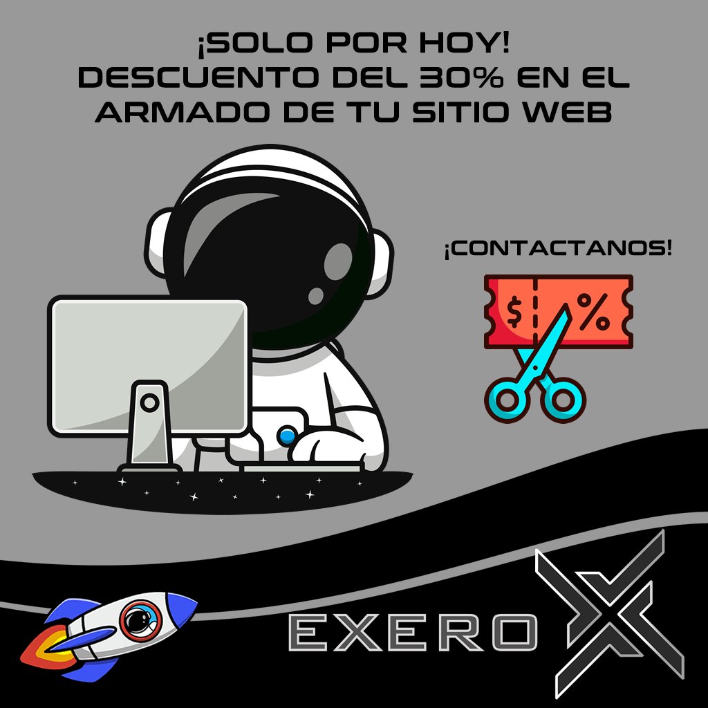 exeroestudios's tweet photo. 🔥 🔥 Solo por hoy, podrás acceder a un descuento del 30% en el armado de tu Sitio Web, contactanos al WhatsApp 📞 +54 9 11 6882-4824 || Con #Exero llegás más lejos 🚀 https://t.co/uKBnBTv7uh || 🌎 #Streaming #Hosting #Web #TiendaOnline #Ecommerce #TiendaDigital #NegocioDigital https://t.co/aNqdzg6xbc