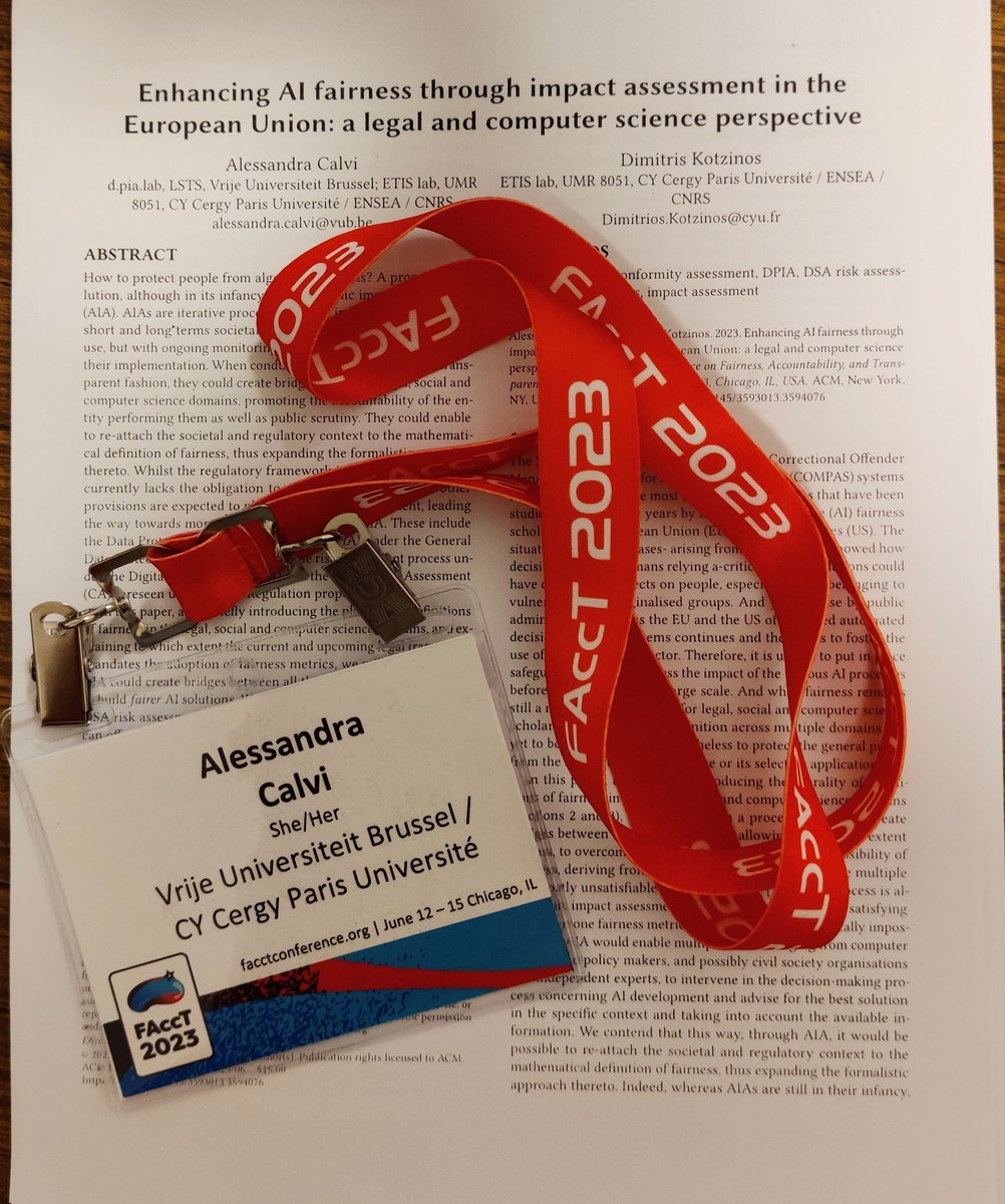 Glad to be again at #FAccT but this time as a presenter! Excited to discuss our paper! <a href="/kotzino/">Dimitris Kotzinos</a> #fairness, #AIA, #dpia, #DSAriskassessment, #CA, #fairnessmetrcis
