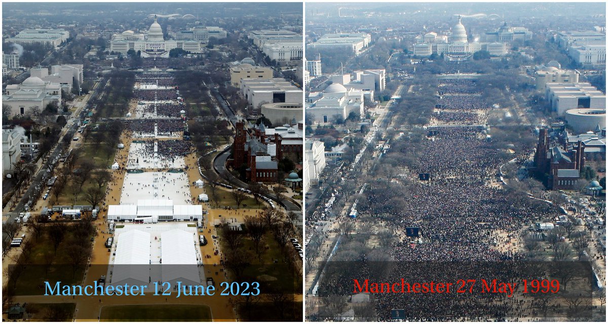 Manchester is red.

#MUFC #ManUtd
#MCFC #ManCity
#TrebleWinners
#Treble