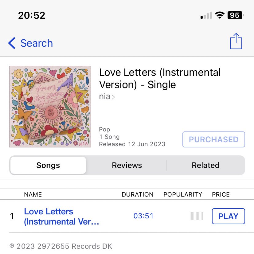 purchased Love Letters single and instrumental on itunes 💜

LOVE LETTERS IS HERE
ARMYS SONG FOR BTS IS HERE
#ARMYsSongForBTS2023 
#LoveLettersByARMY 
#10yearsofBTS