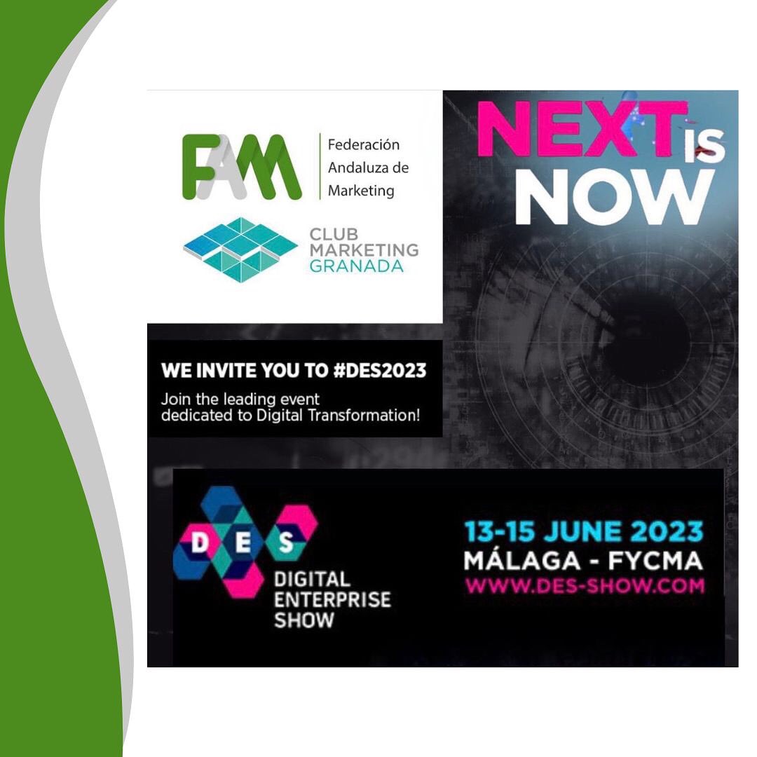La FAM  junto con el Club de Marketing de Granada, tenemos el honor de invitaros al Des-Show, el evento líder a nivel mundial dedicado a la Transformación Digital. 

🗓️13-15 de junio
Revive el Digital Enterprise Show con nuestra plataforma bajo demanda. ¡Donde se crea el futuro!